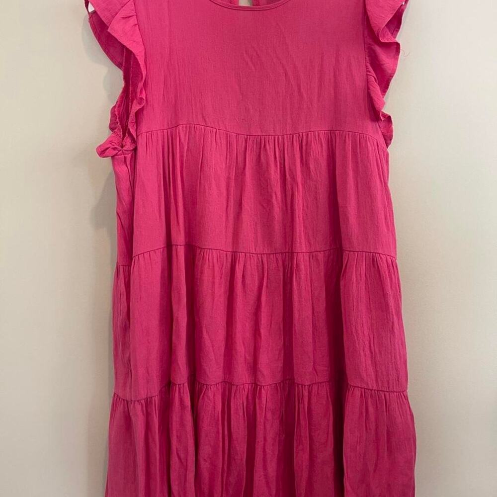After Market Hot Pink Tiered Ruffle Sleeve Babydoll Dress Size Medium